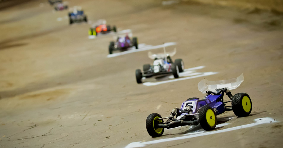 RC car racing action shot